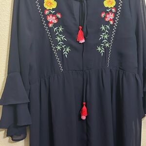 My Michelle Navy Dress with Floral Embroidery